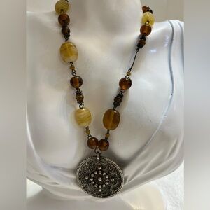 Vintage Wire Wrapped Art Glass Beaded Necklace